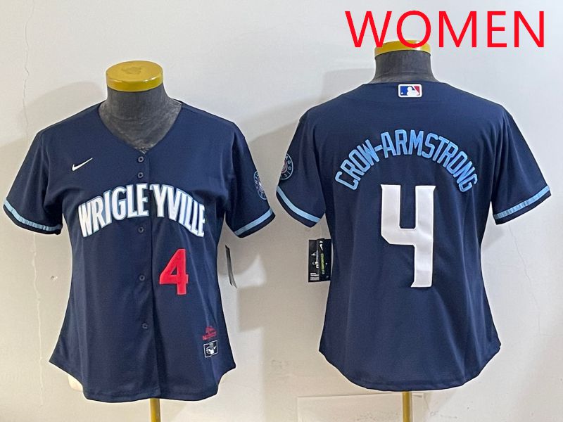Women 2025 Chicago Cubs #4 Crow-Armstrong Blue City Edition Nike MLB Jersey style 2->women mlb jersey->Women Jersey